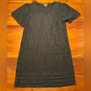 Nicole Miller Womens Black Linen Blend Short Sleeve Shift V-neck Dress Sz M